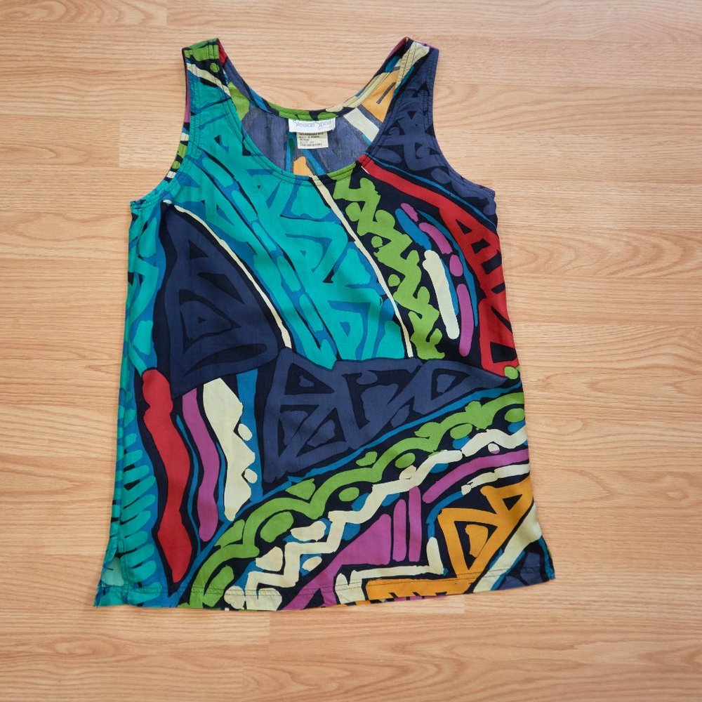 Stewart Sport Vintage Colorful Silk Top Tank, Size M, Made in Korea